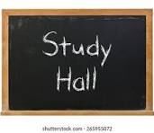 A small black chalkboard with a wooden frame displays the words 'Study Hall' written in white chalk.