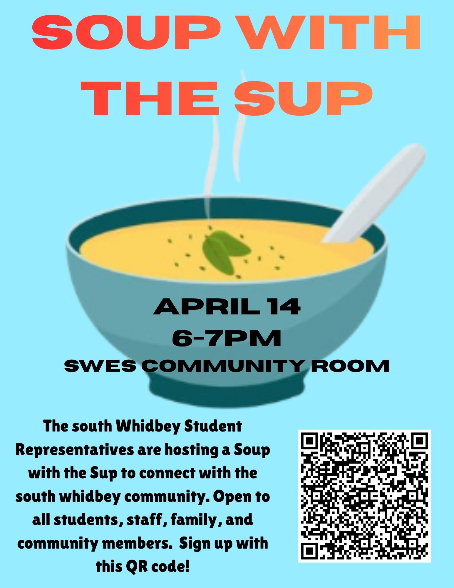 REMINDER: TONIGHT, TUESDAY 4/14 at 6pm,  IS SOUP WITH SUP!