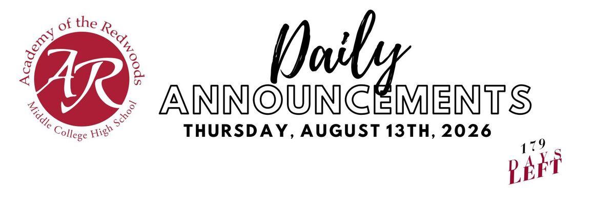 Daily Announcements - Thursday, August 13, 2026
