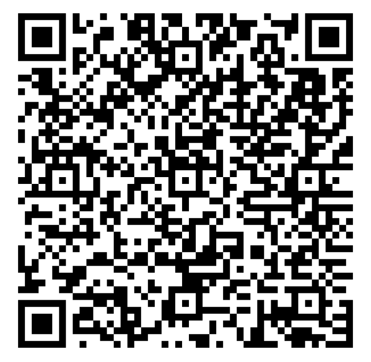 A black and white QR code with a white background.