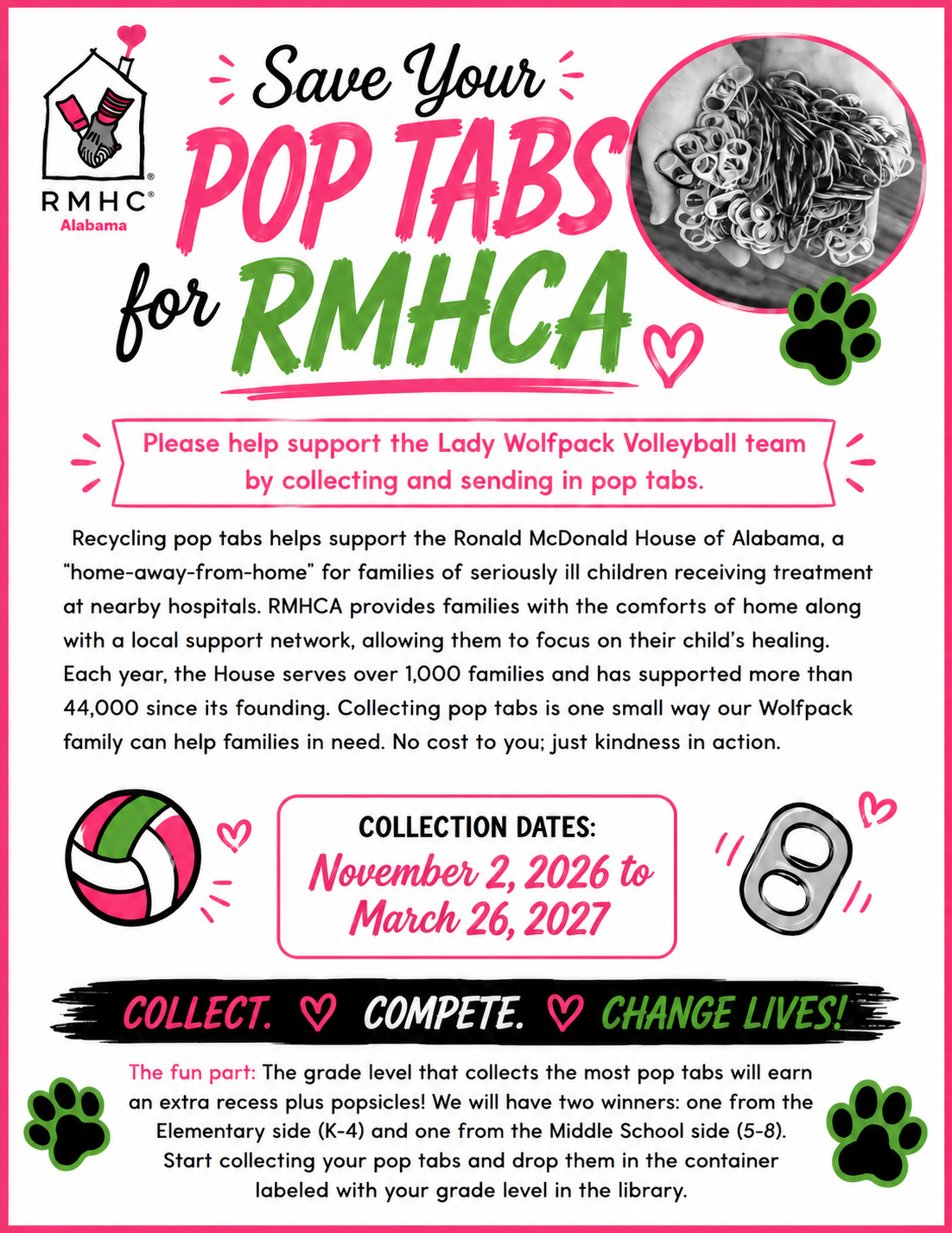 Volleyball: Pop Tabs Collection Nov. 2- March 26