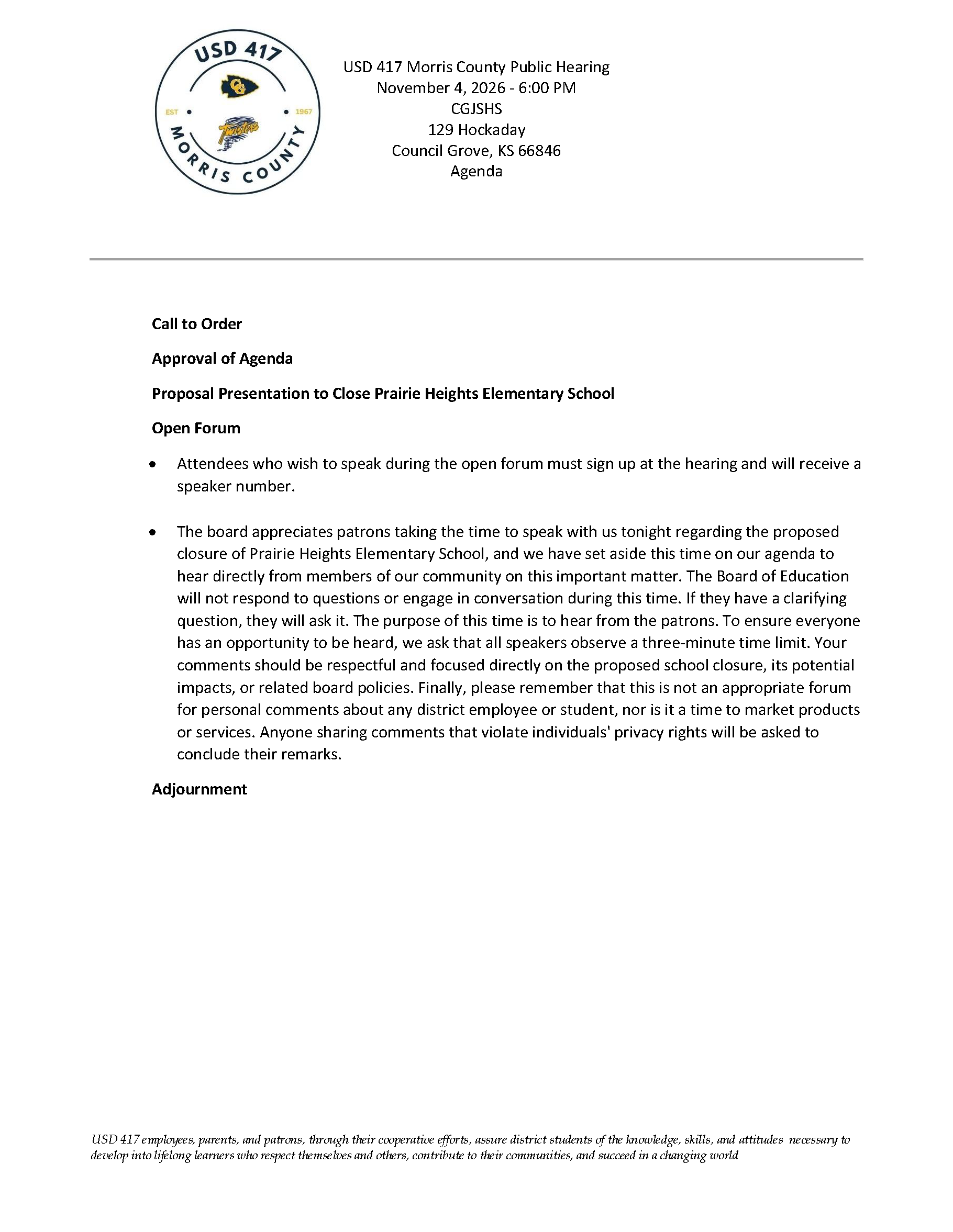 PUBLIC HEARING - NOVEMBER 4 at 6PM