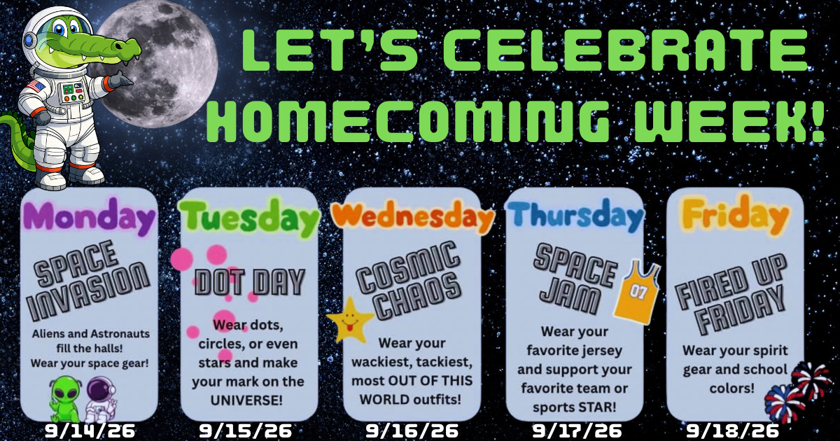 Don’t forget this week is homecoming dress up week! 