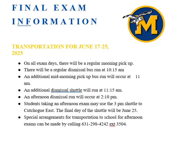 Final Exam Information & Transportation information