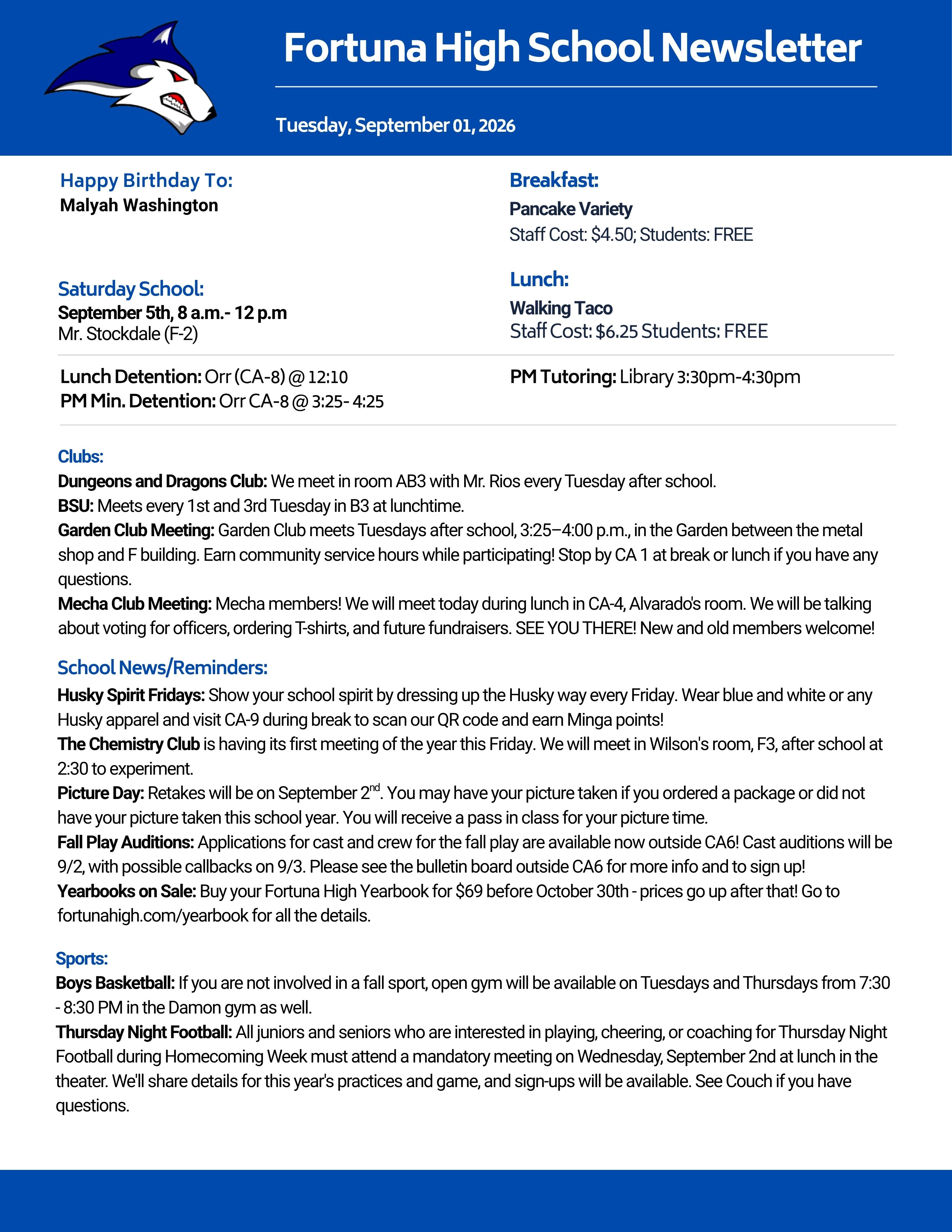 Bulletin 09/01/2026