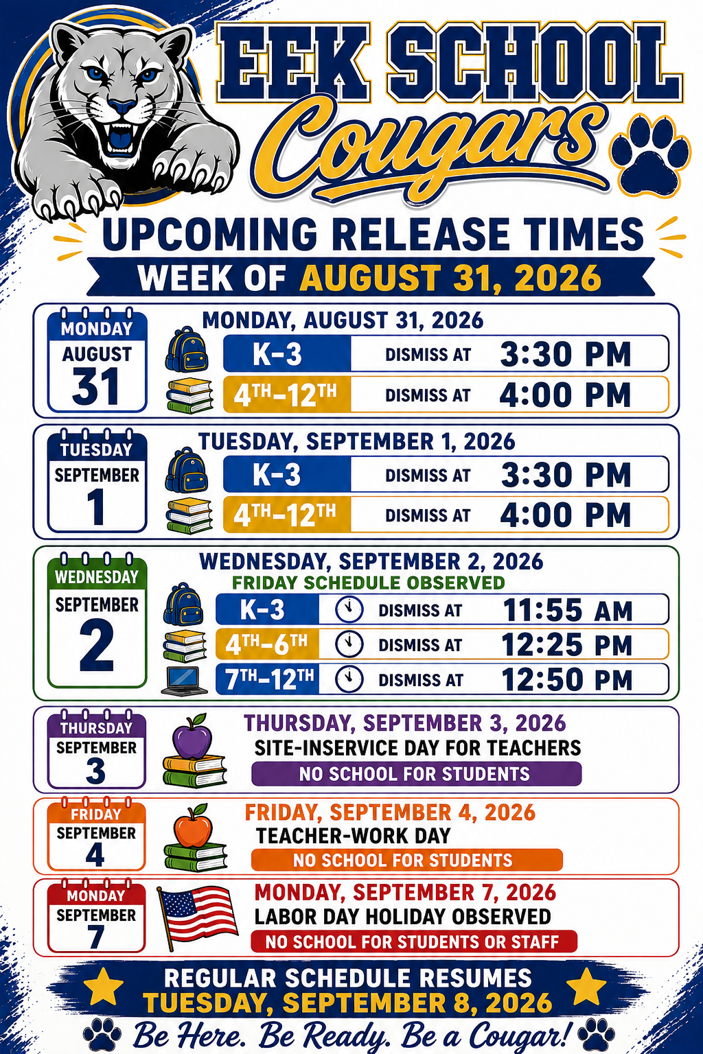 Eek School Release Times/Subsistence Season Begins