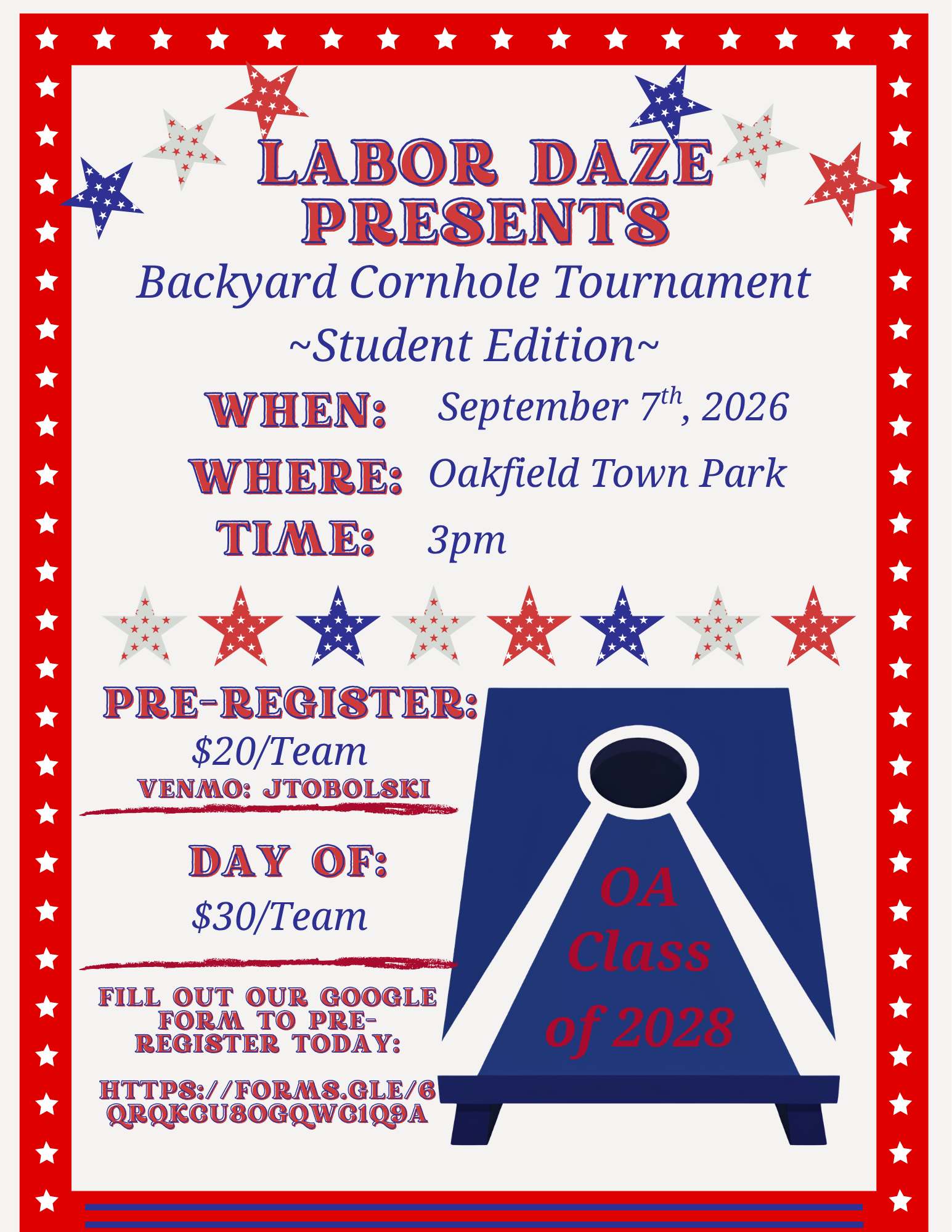 Class of 2028 Presents: Backyard Cornhole Tournament  