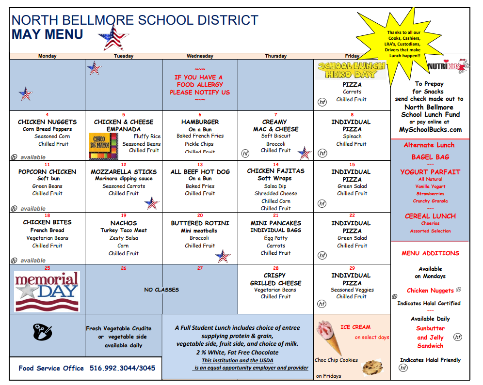 May Lunch Menu