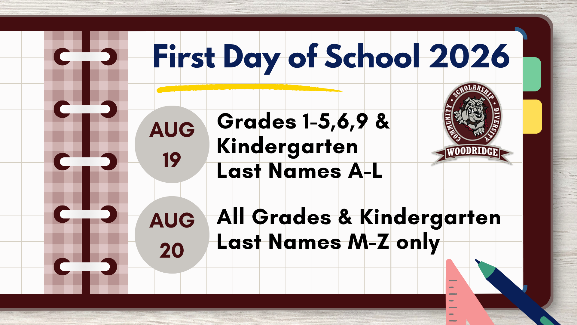 Woodridge First Day of School 2026