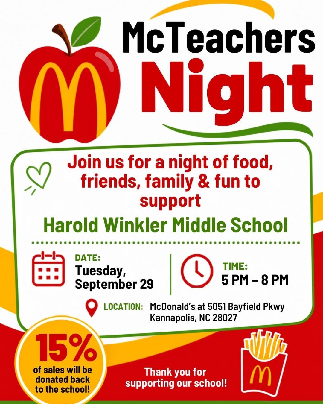 REMINDER: 🍟 Join Us for McTeacher’s Night TOMORROW! 🐺