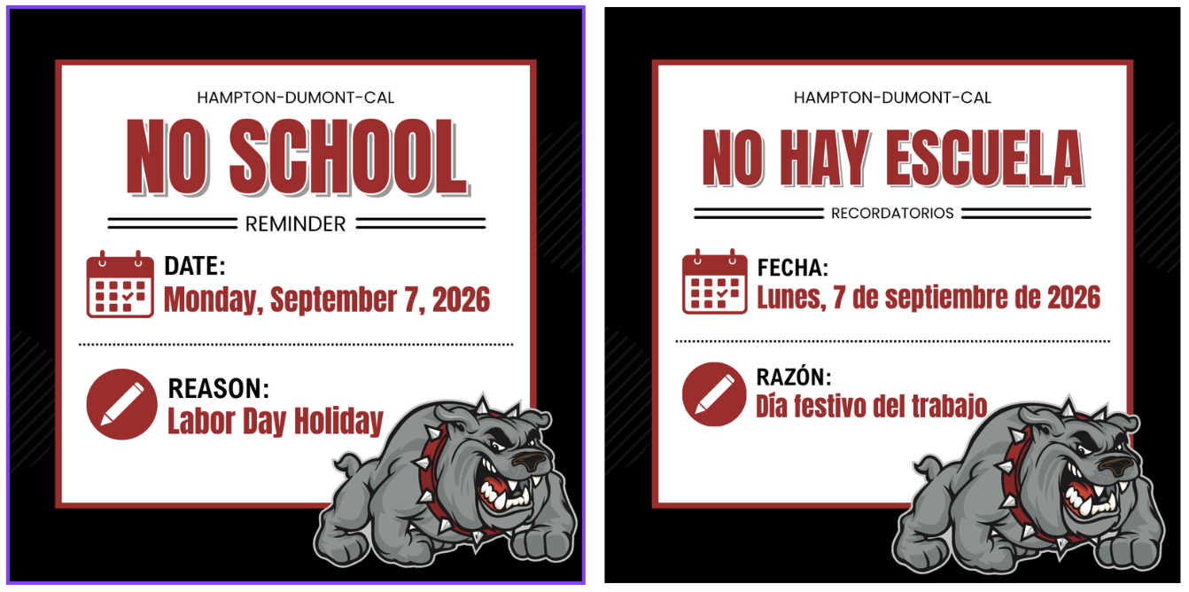 No School Reminder - Labor Day