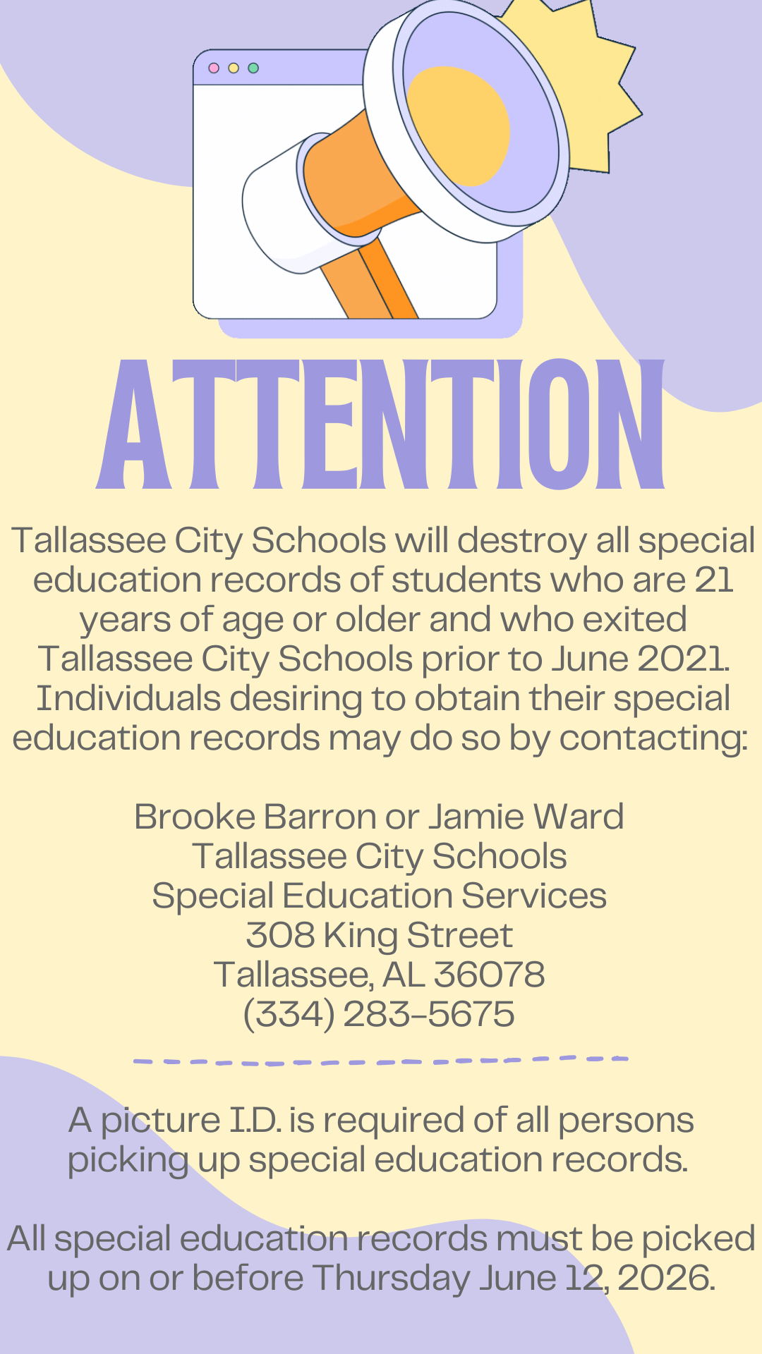 Shred Notice for Special Education Records 