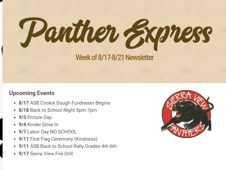 Panther Express Week 8/17-8/21
