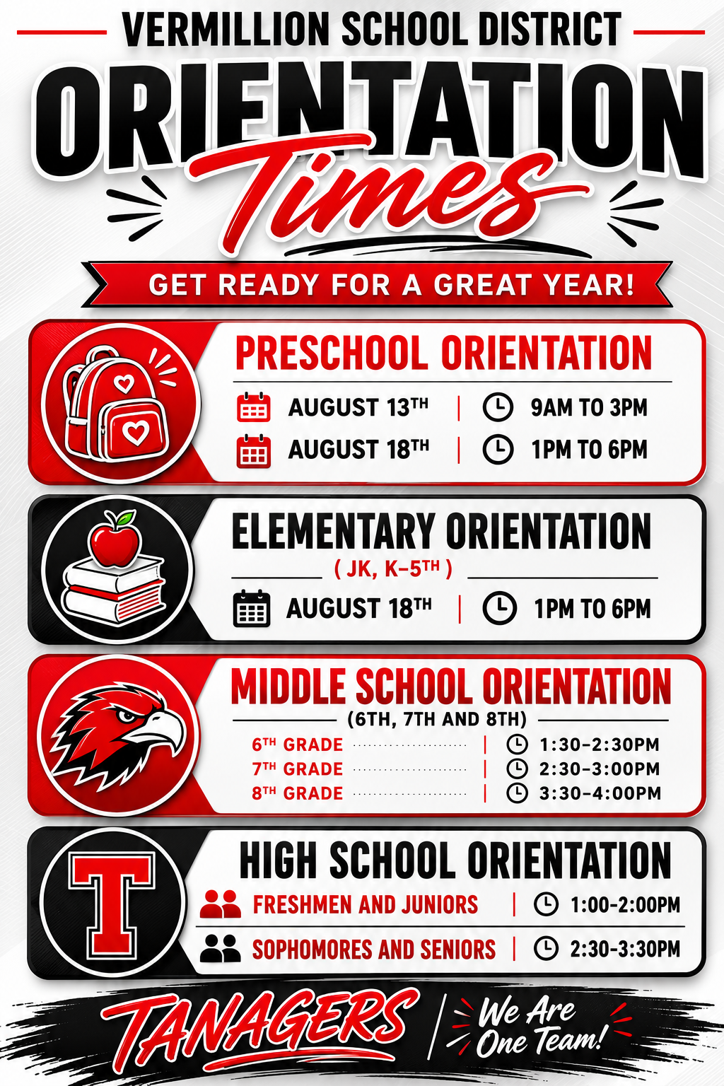 School Year Important Dates Calendar & Orientation Schedules