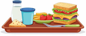 A school lunch tray holds a tall sandwich, fries, tomatoes, a drink, and milk.