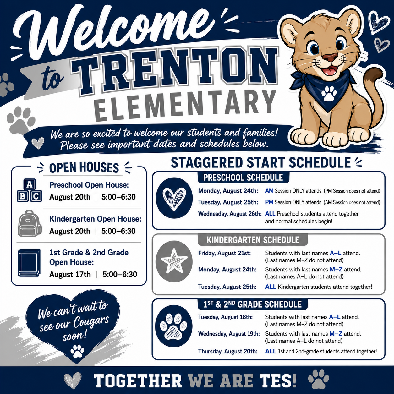 Trenton Elementary Open House and Staggered Start Dates