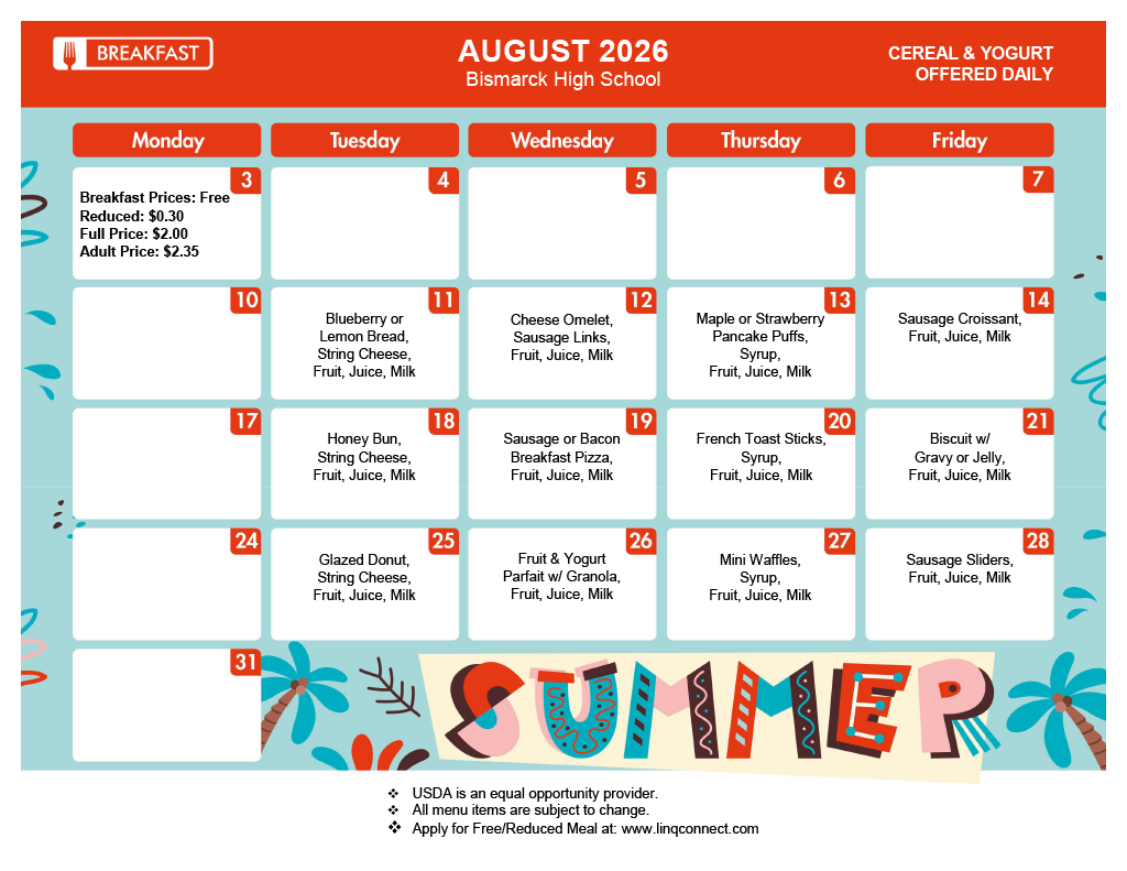 AUGUST MENUS