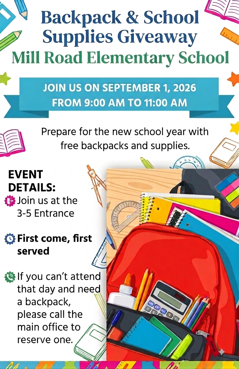 Mill Road backpack and school supplies giveaway Sept. 1