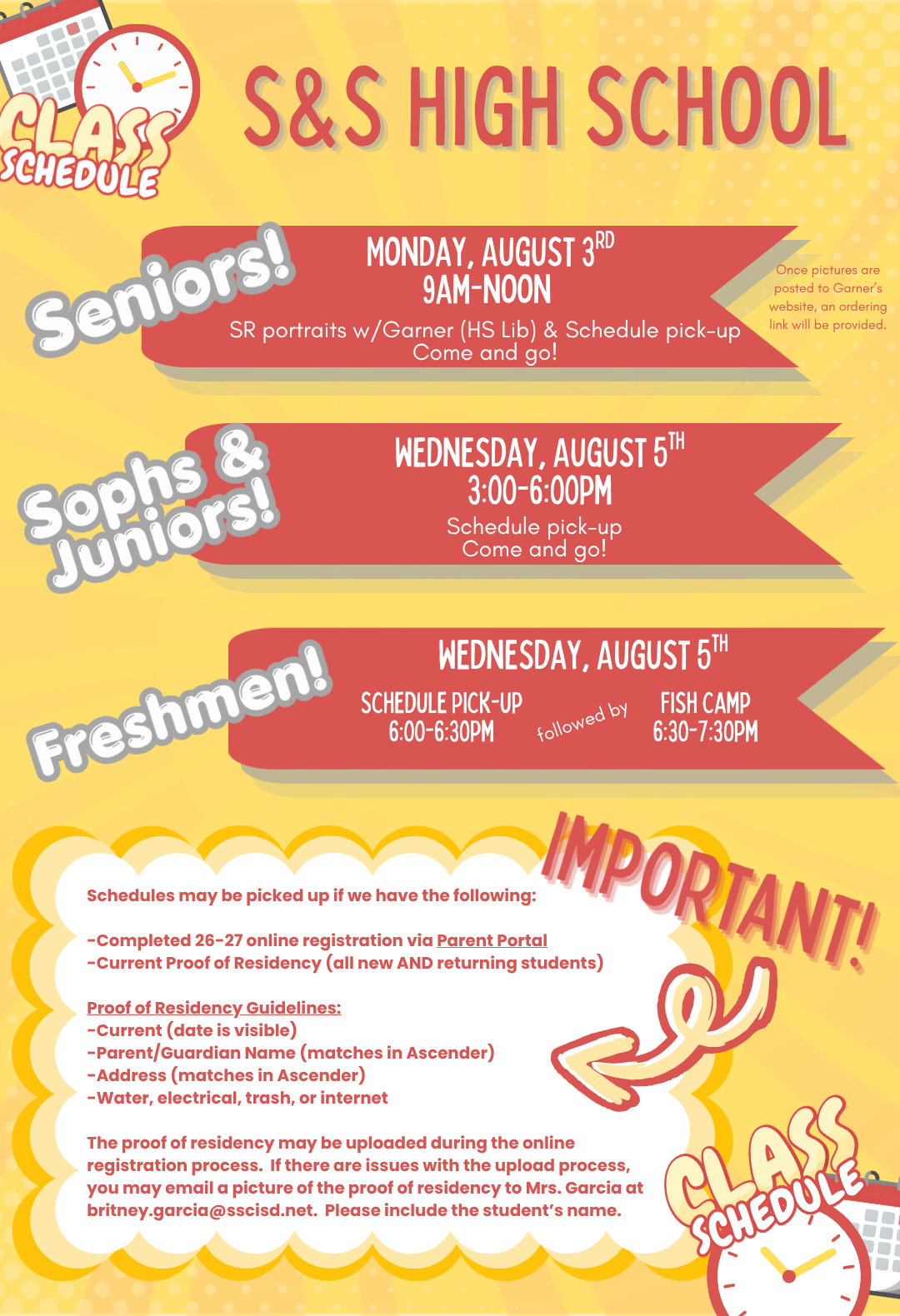 Schedule Pick-up, Senior Portraits and Fish Camp!