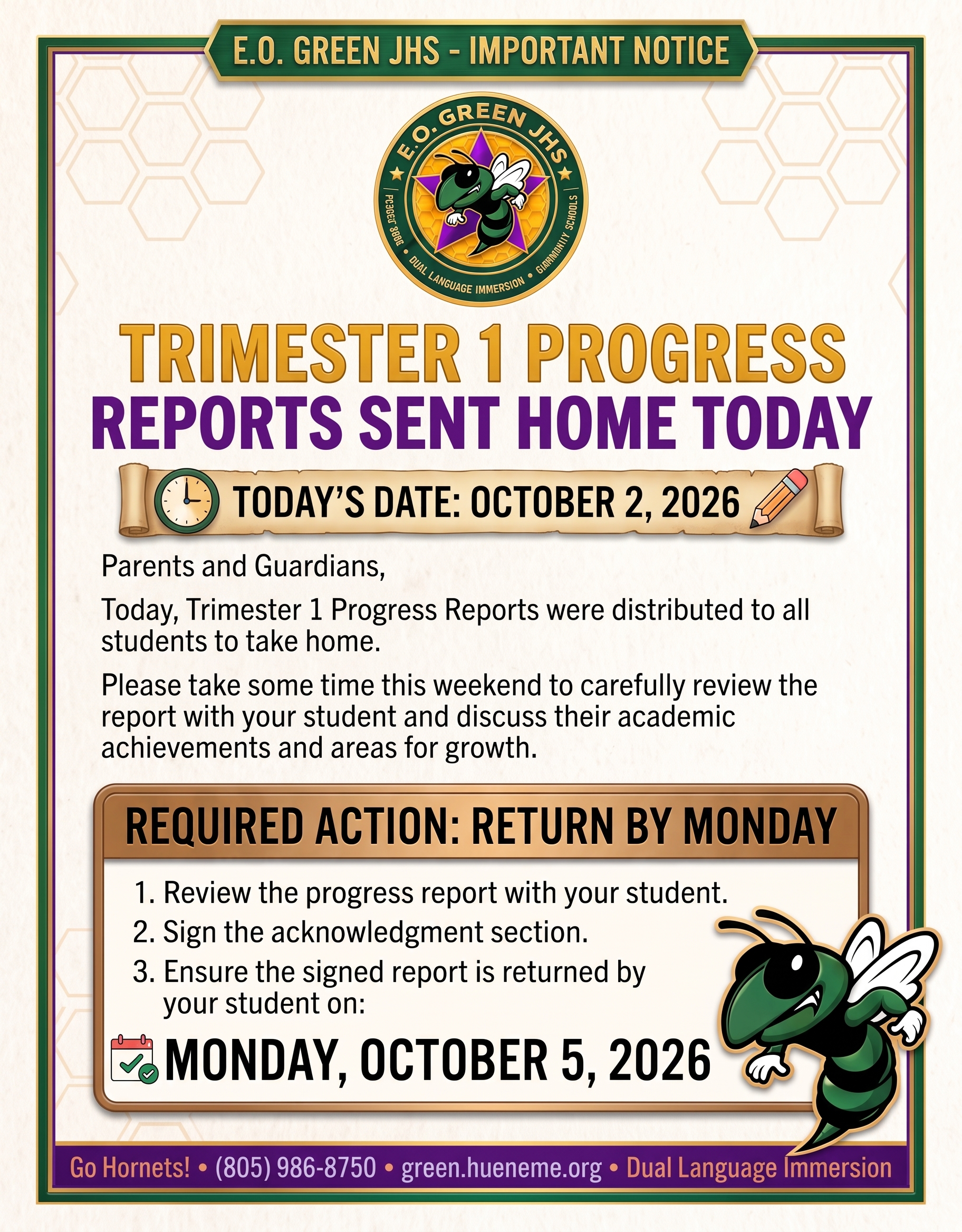 Trimester 1 Progress Report Notice