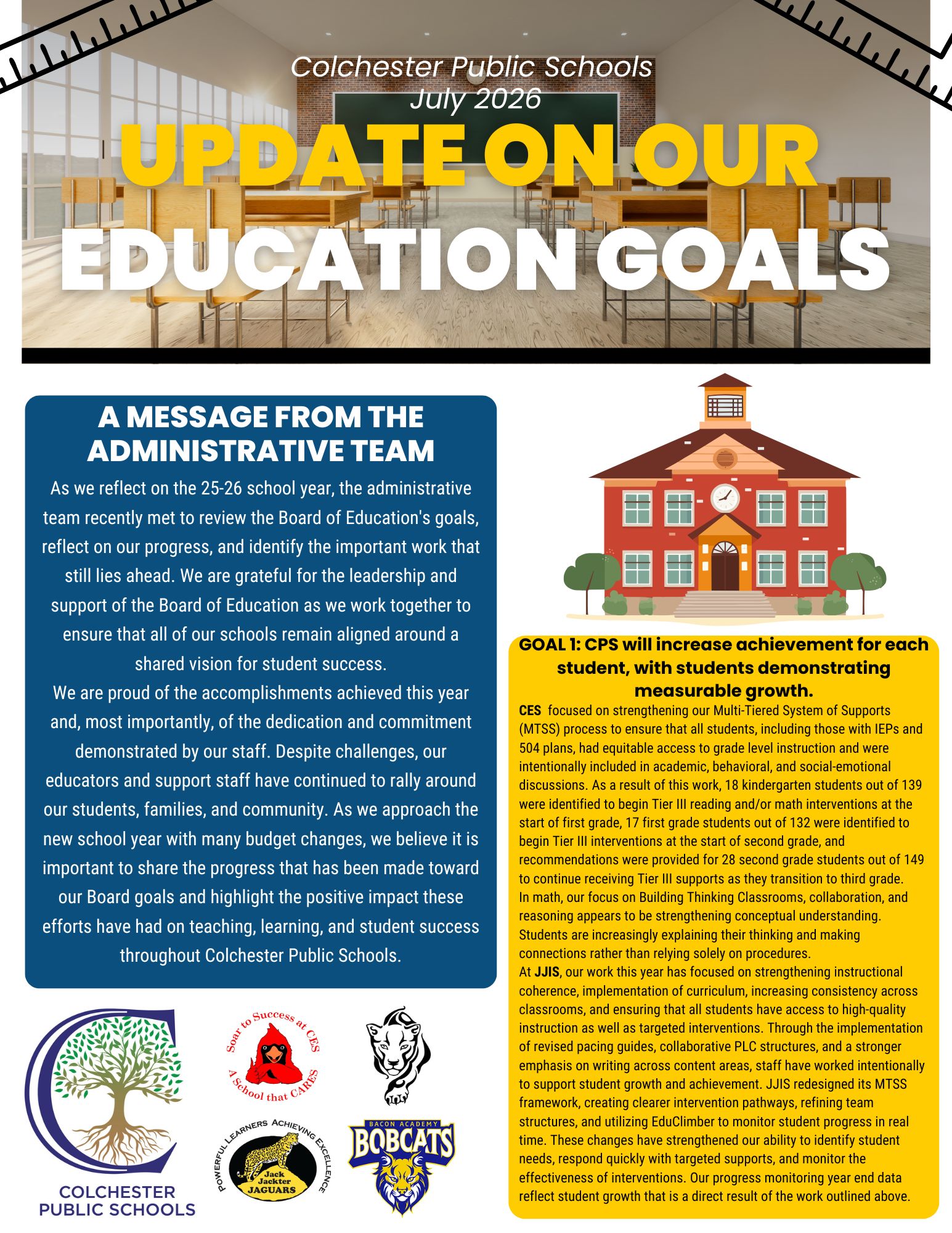 Colchester Public Schools End of School Year Goals Update