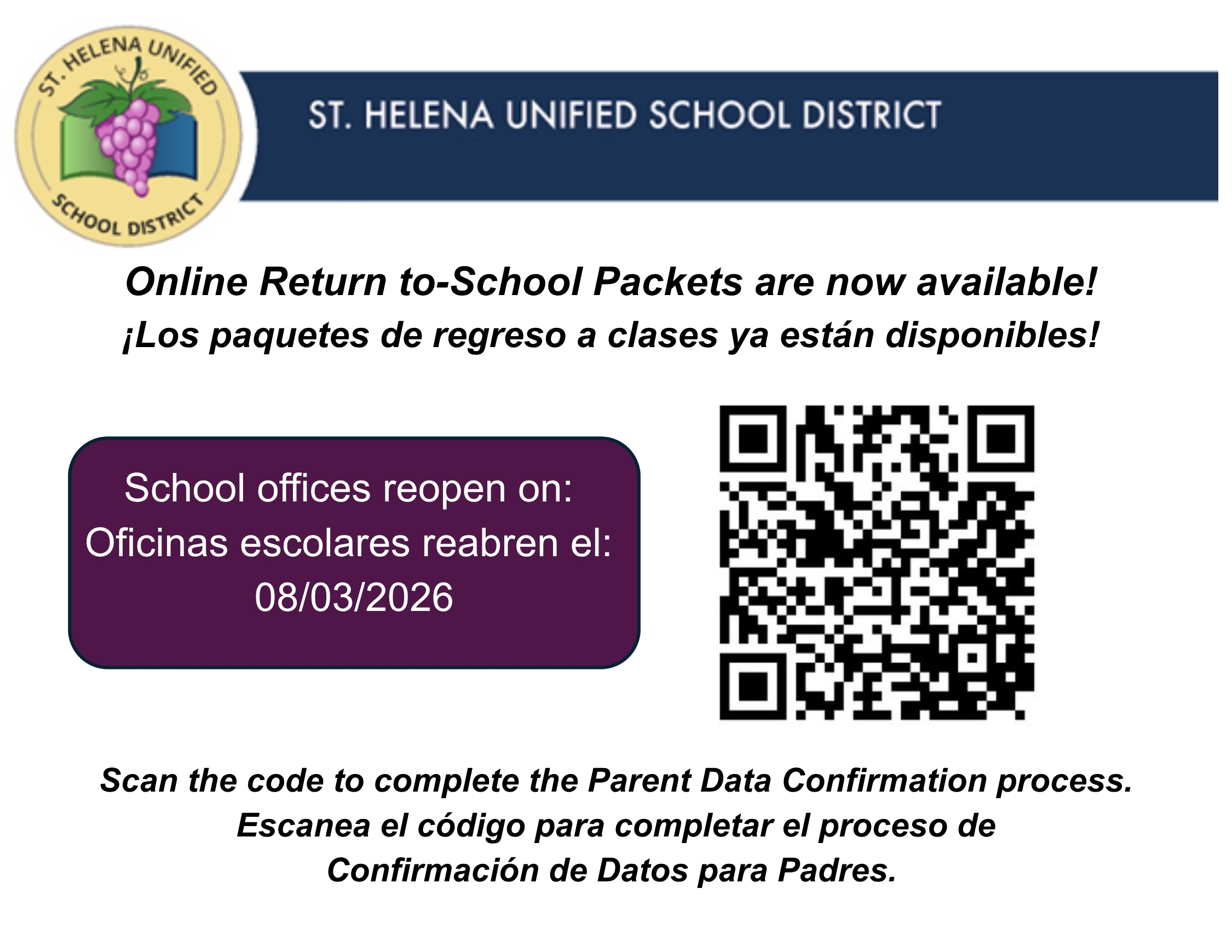 Online Return-to-School Packets Are Now Available!
