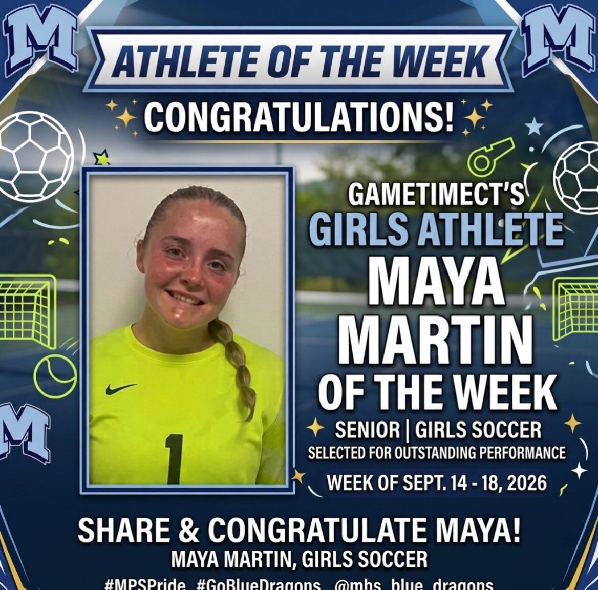 MHS Senior Maya Martin Named GametimeCT Athlete of the Week! ⚽