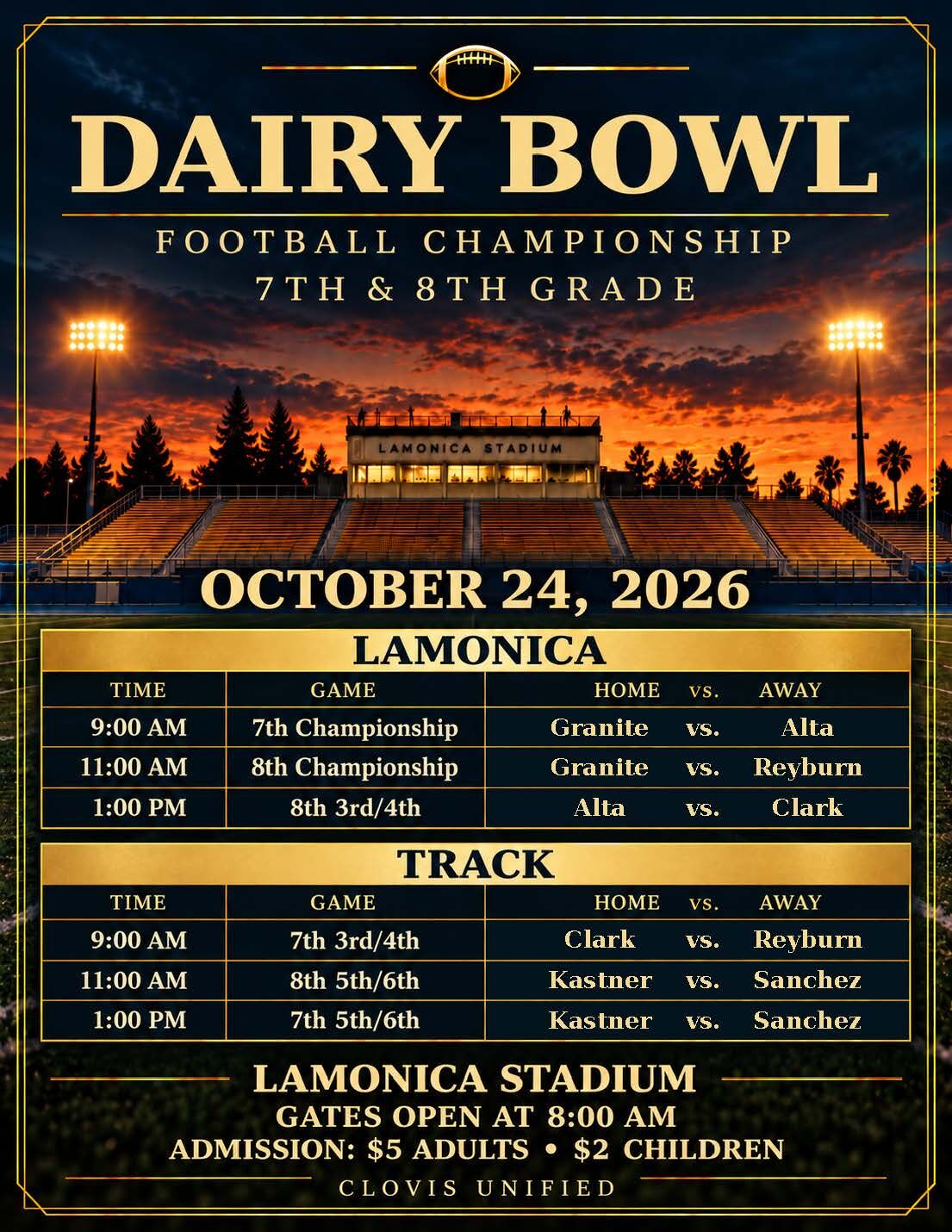 7th and 8th Grade Football Championships--The Dairy Bowl--Saturday, October 24th 