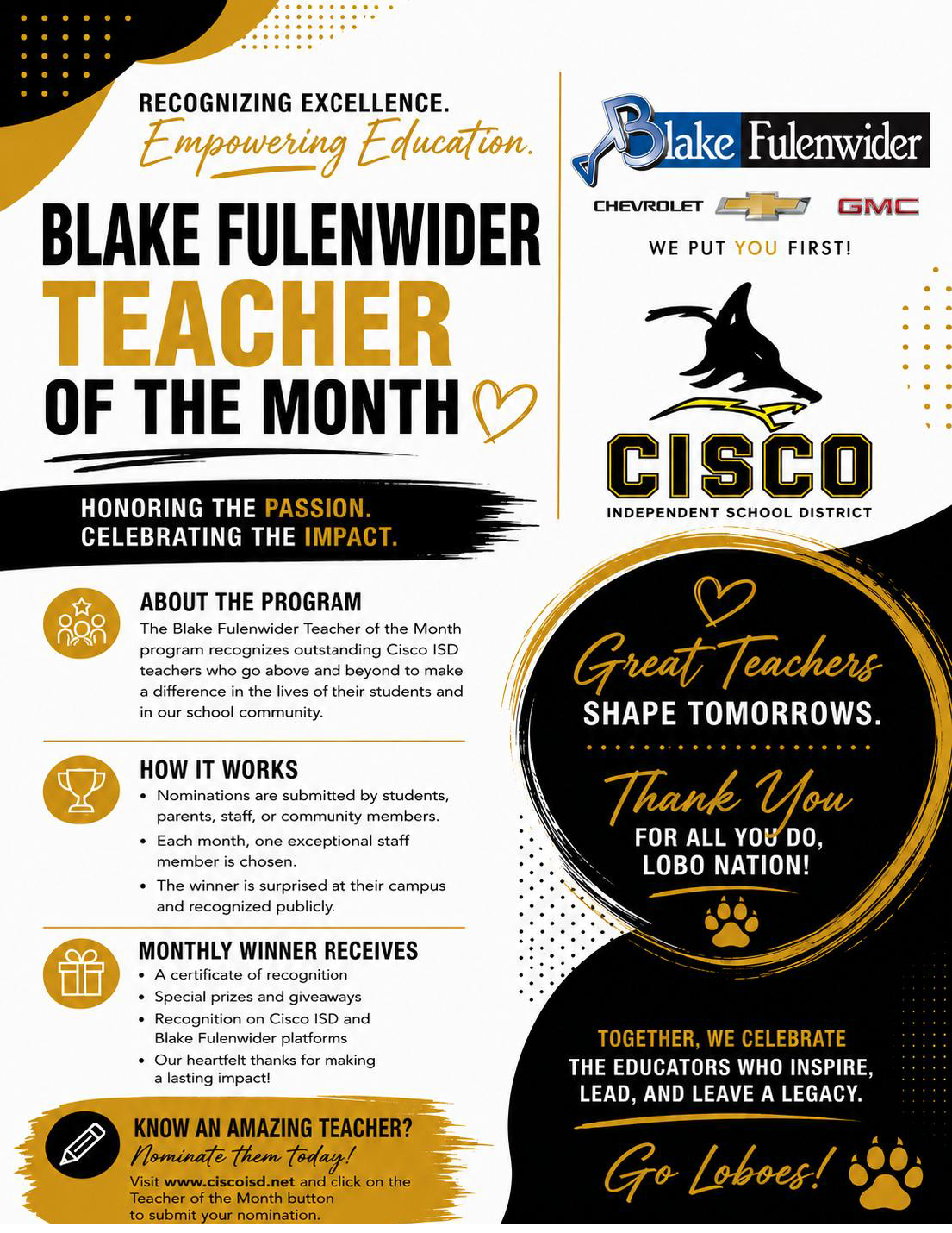 Blake Fulenwider Teacher of the Month-Please Read-
