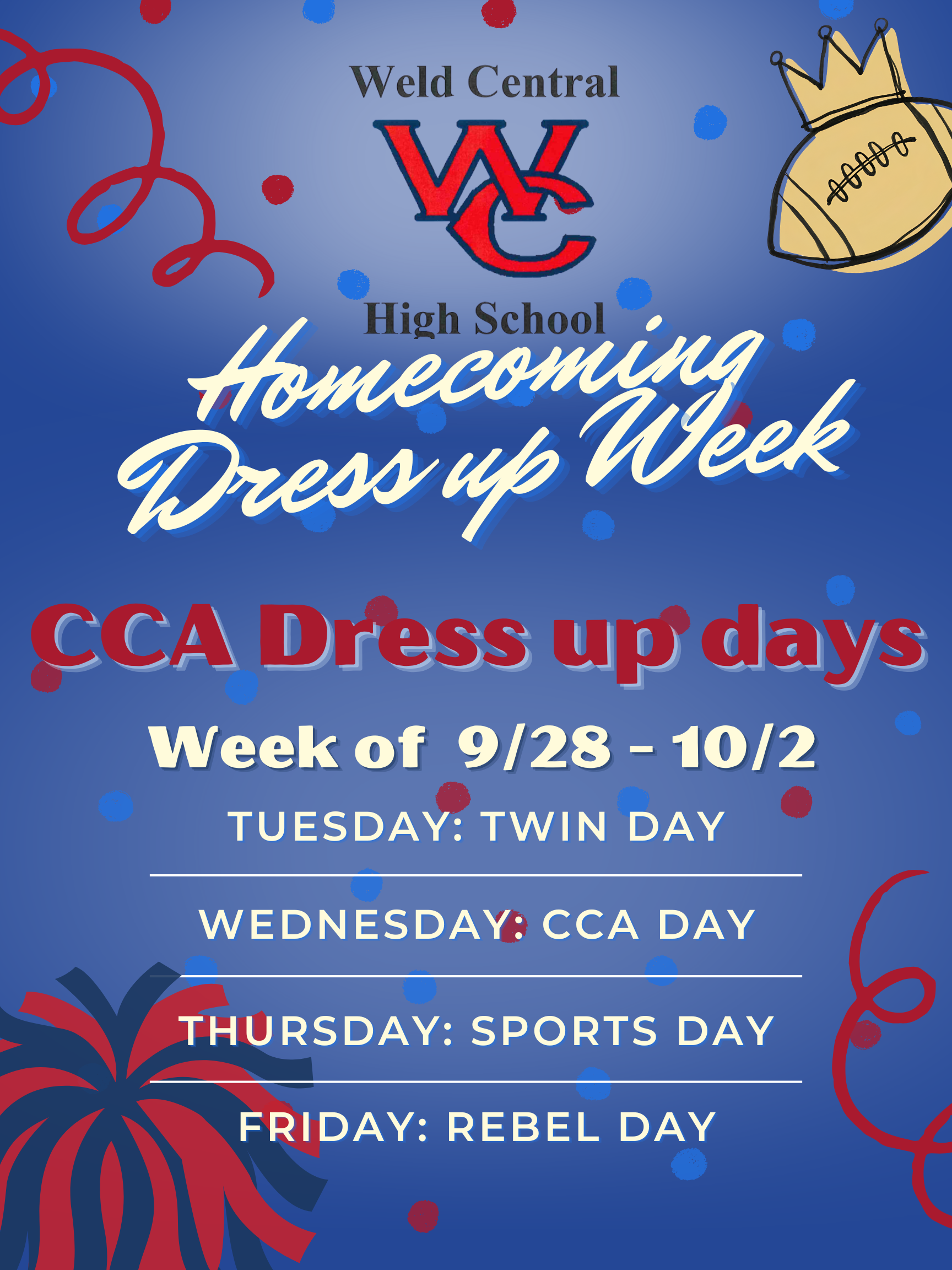 Homecoming Spirit week Flyer CCA Dress Up Days