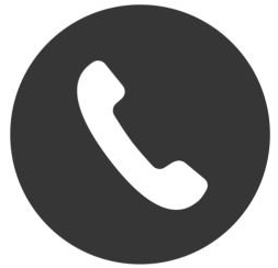 A white telephone handset icon centered inside a dark grey circle.