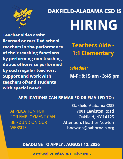 NOW HIRING - 1:1 Teachers Aide 