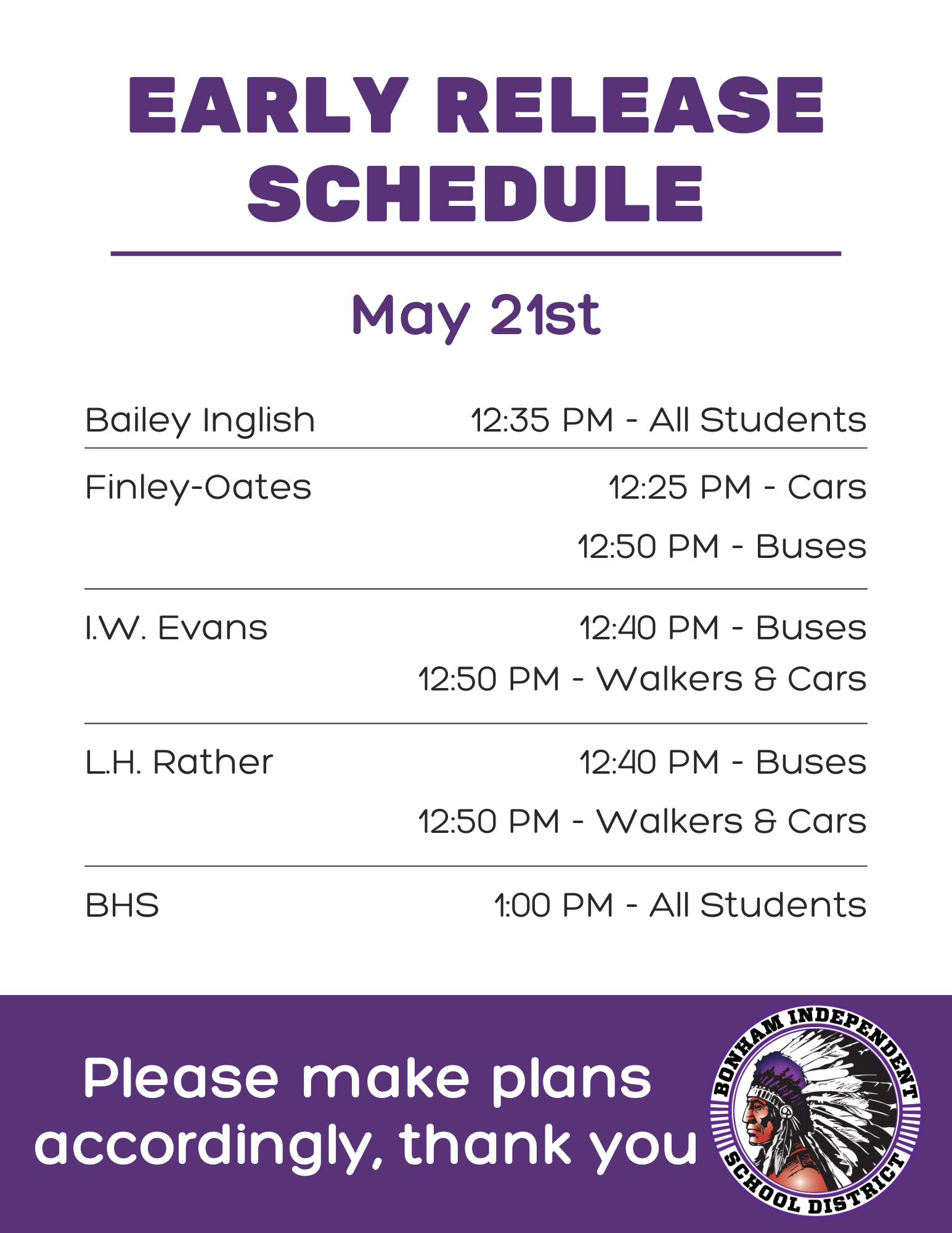 📣 Last Day of School & Early Release Reminder