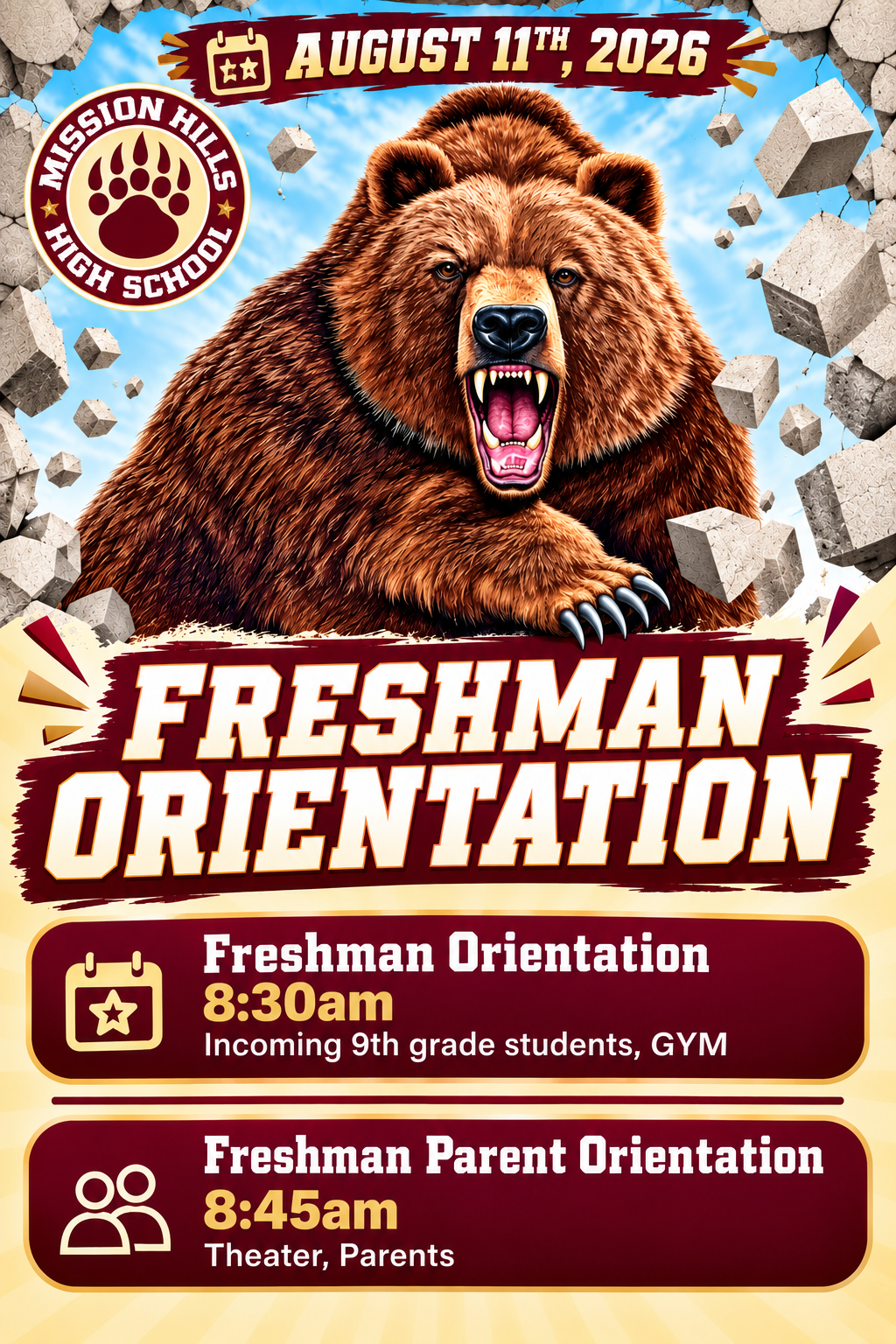 Freshman Orientation Next Tuesday, August 11th!