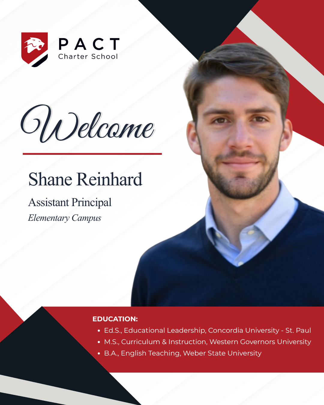 PACT Welcomes Shane Reinhard as Elementary Assistant Principal