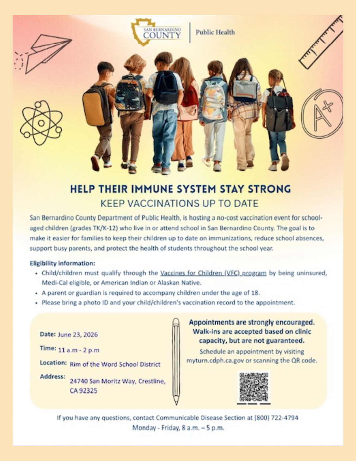 San Bernardino County Offers Free Vaccinations for Eligible Students at ROWUSD District Office