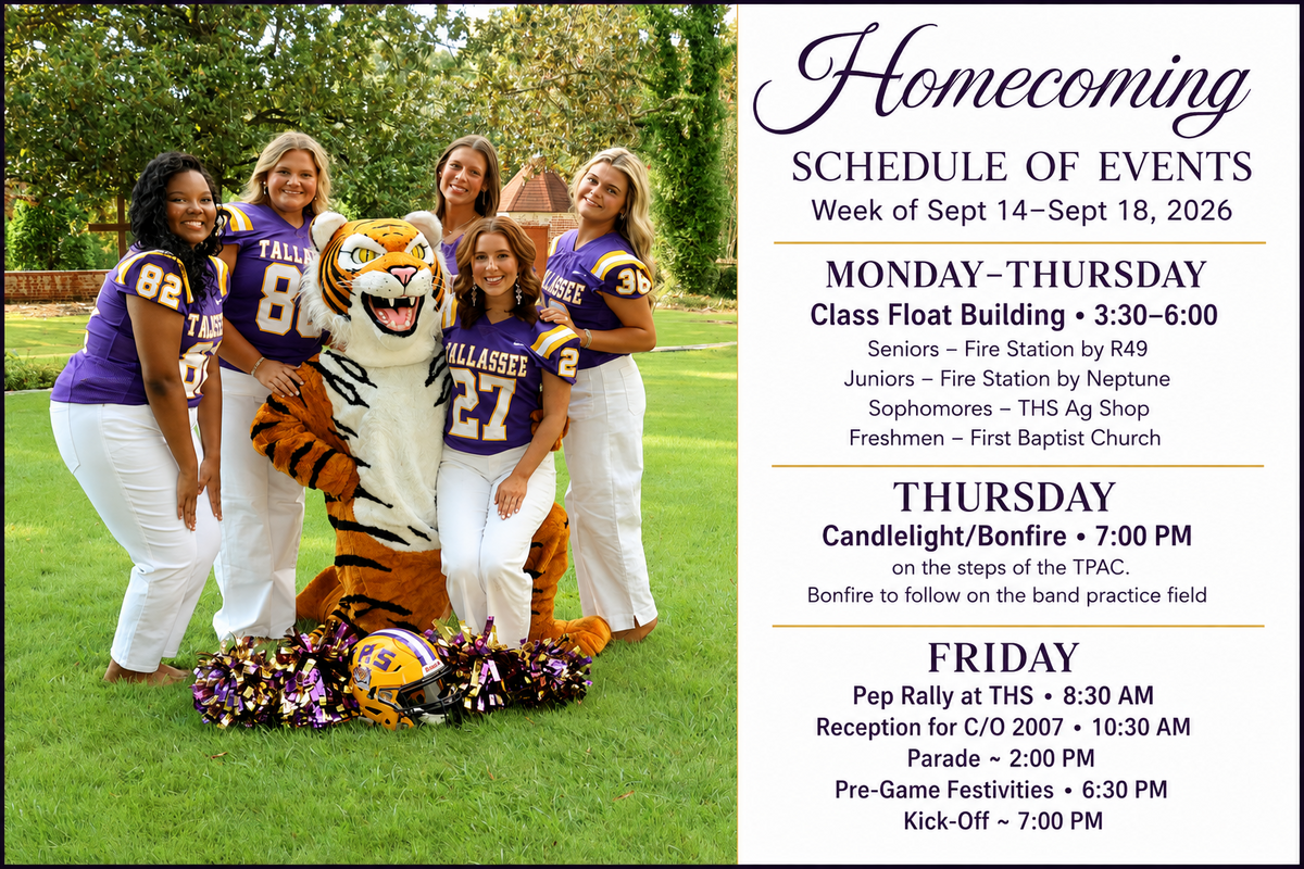 Homecoming Schedule for Next Week!!