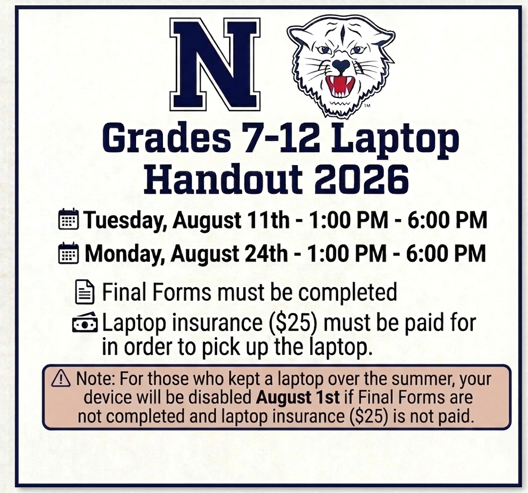 REMINDER: Grades 7-12 Laptop Handout