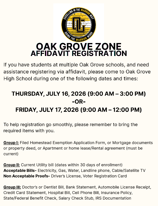 Affidavit Registation for the Oak Grove school zone