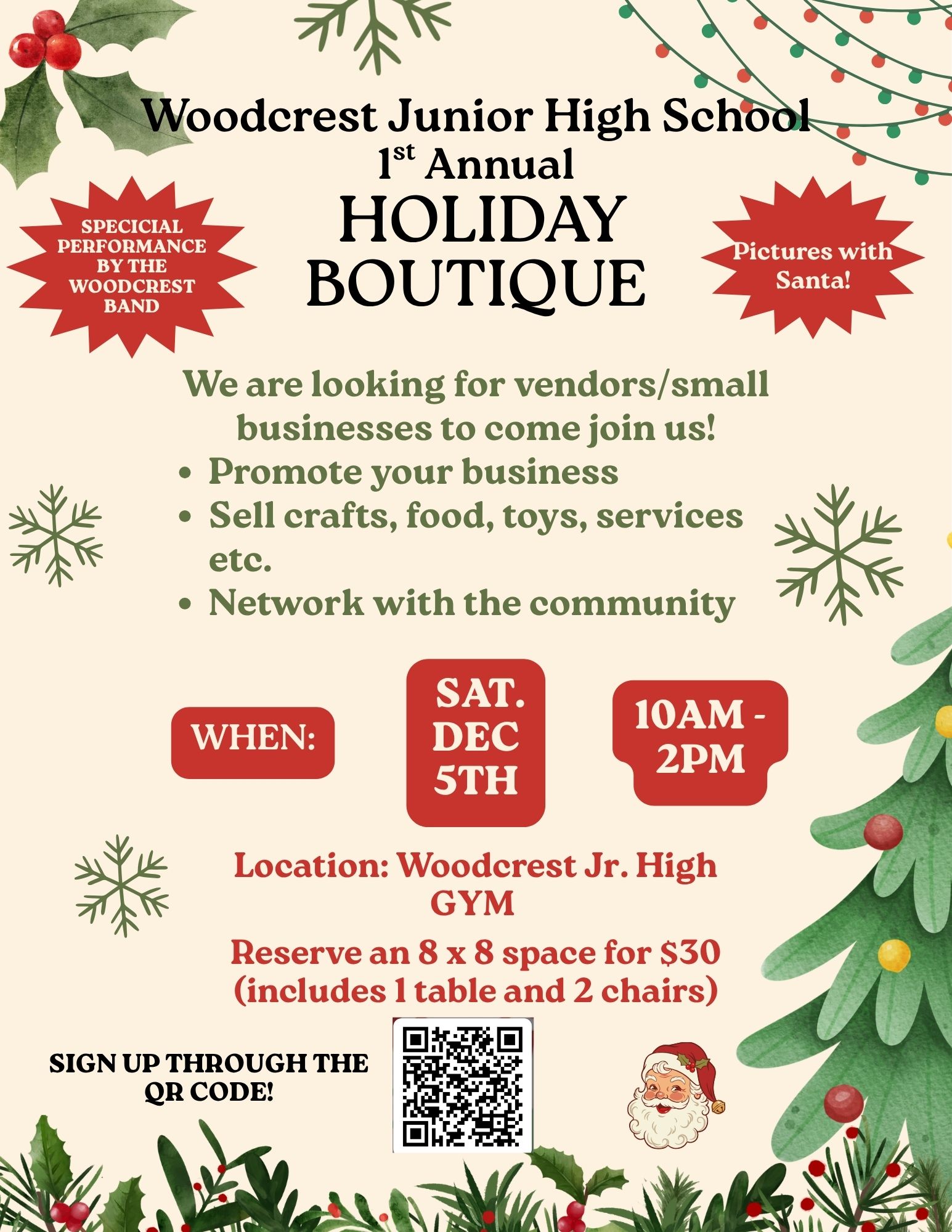 Woodcrest’s 1st Annual Holiday Boutique – Vendors Wanted!, Sat. Dec 5th