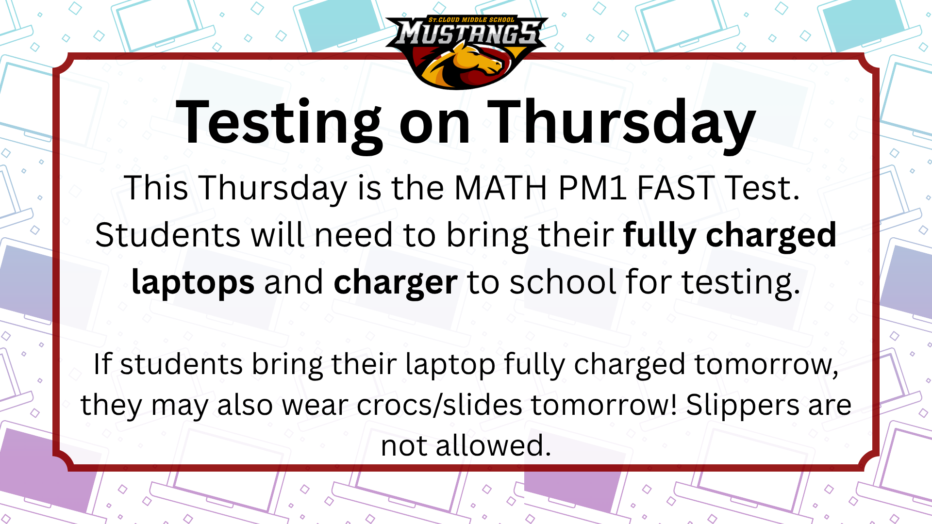 Math FAST Testing Tomorrow, Thursday, September 10
