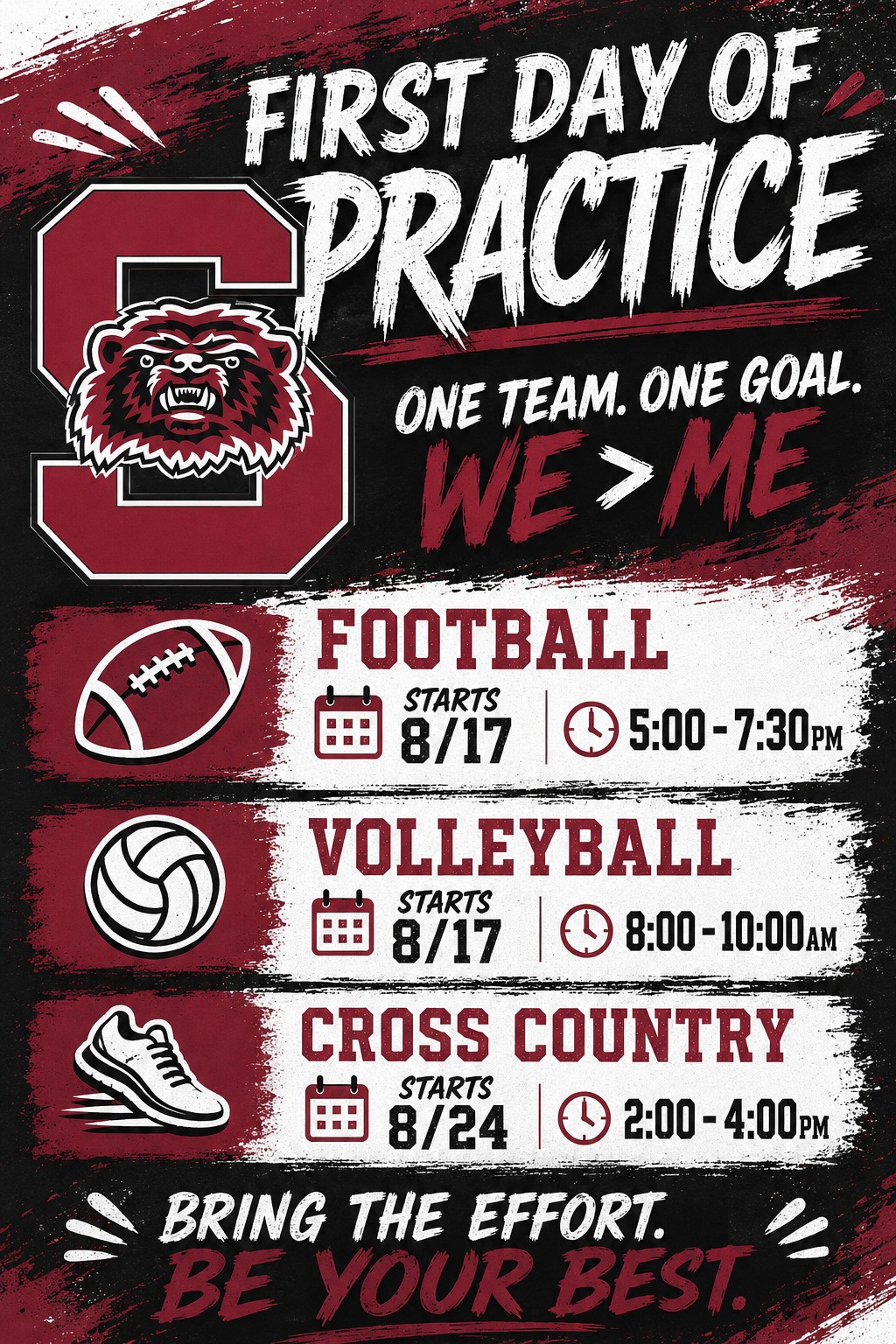 UPDATED HS Sports Practice Schedule as of 8/15/26