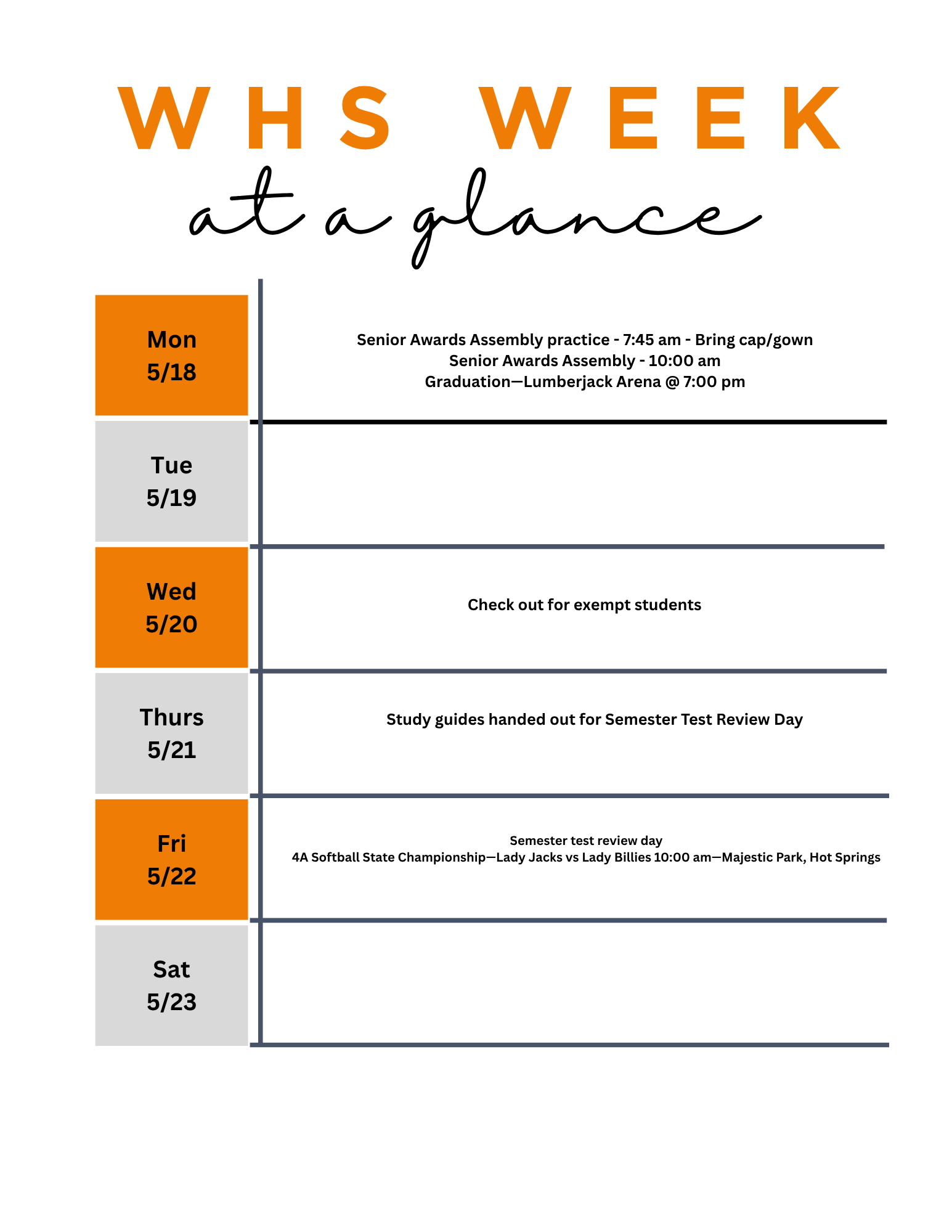 WHS: Week at a Glance