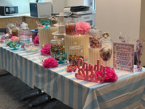 A photo of a well stocked table with candy entitled the 