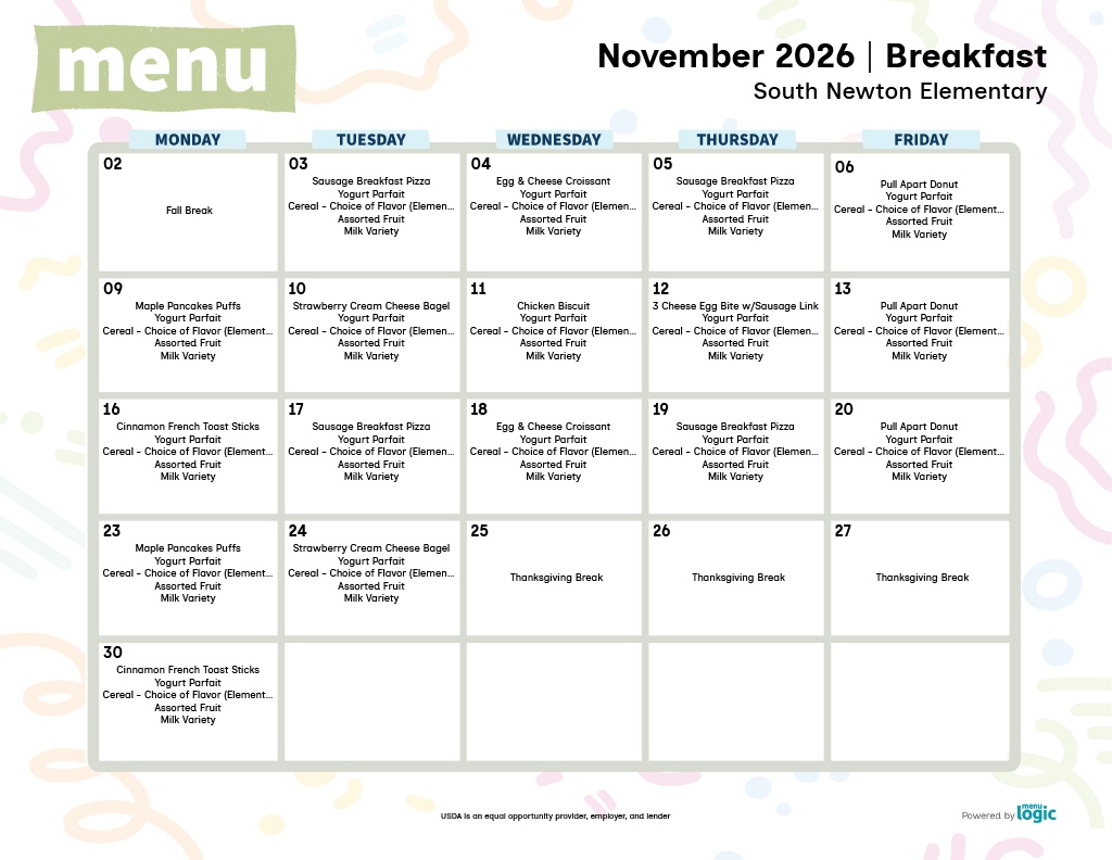 November 2026 ES Breakfast and Lunch Menus!