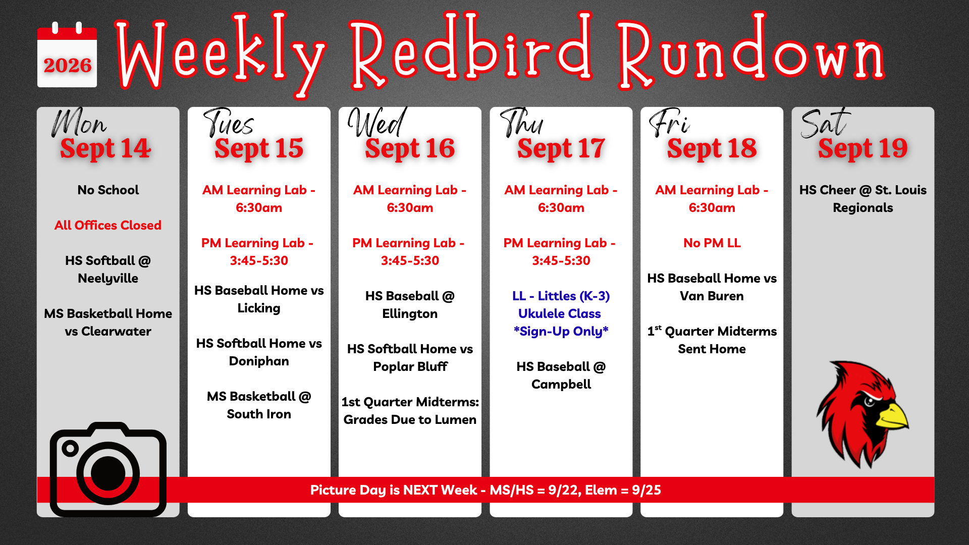 Redbird Rundown - September 14-19