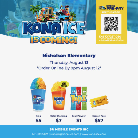 KONA ICE THURSDAY AUGUST 13TH, 2026