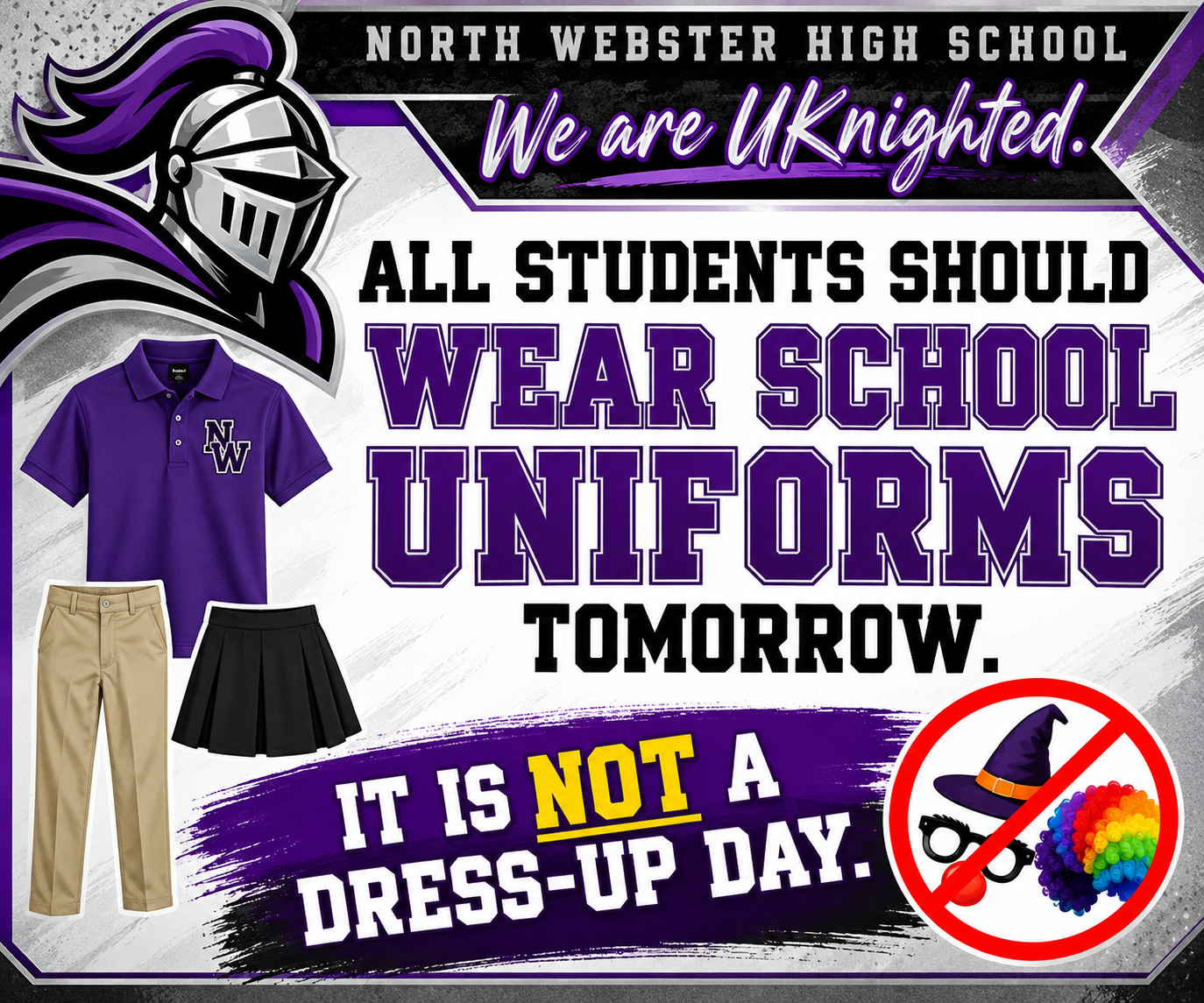 Wear School Uniform Tomorrow!