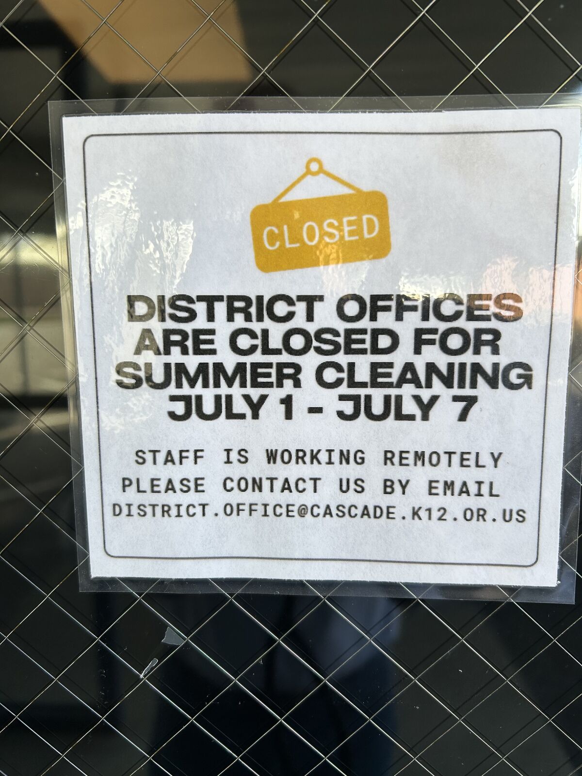 District office closed for cleaning