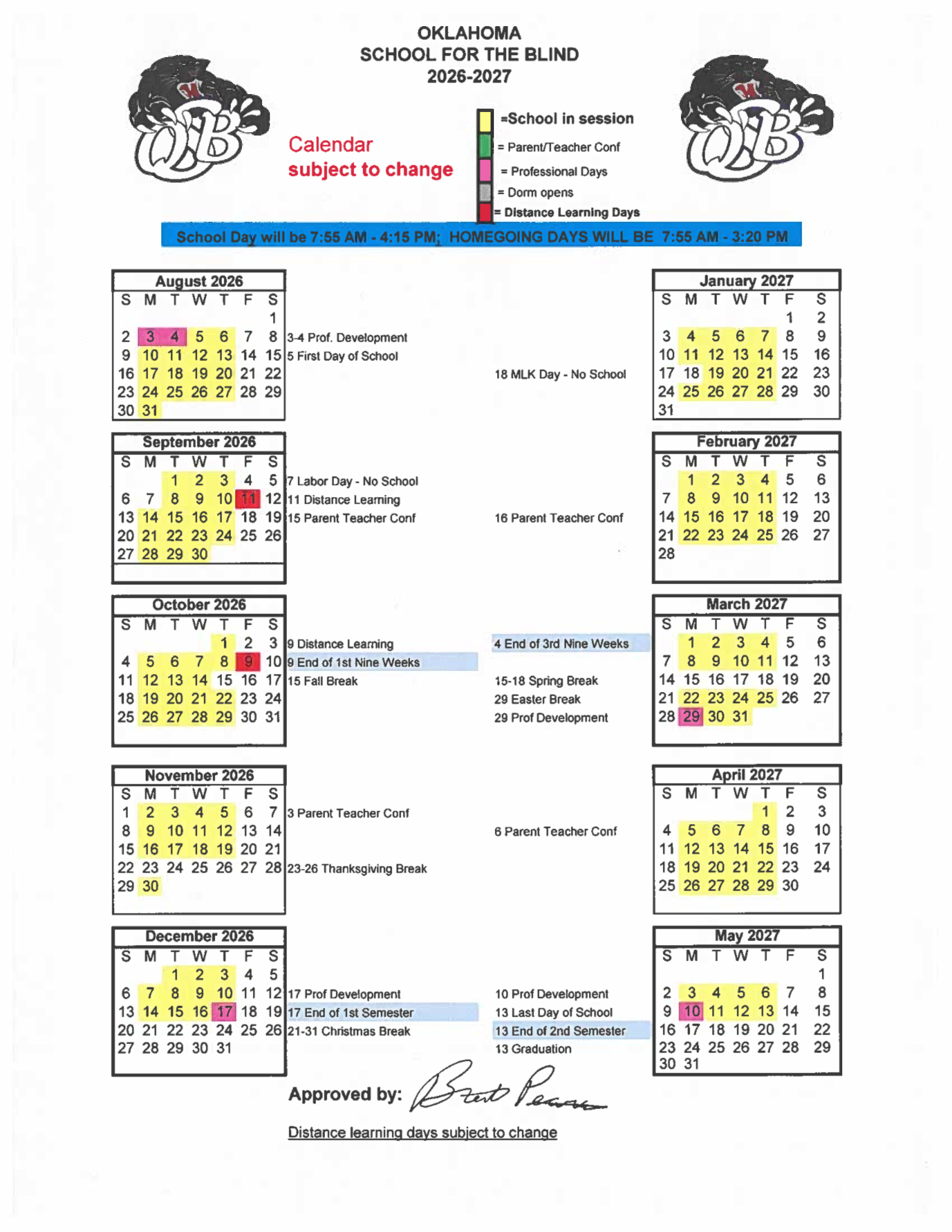 2026-27 OSB School Calendar